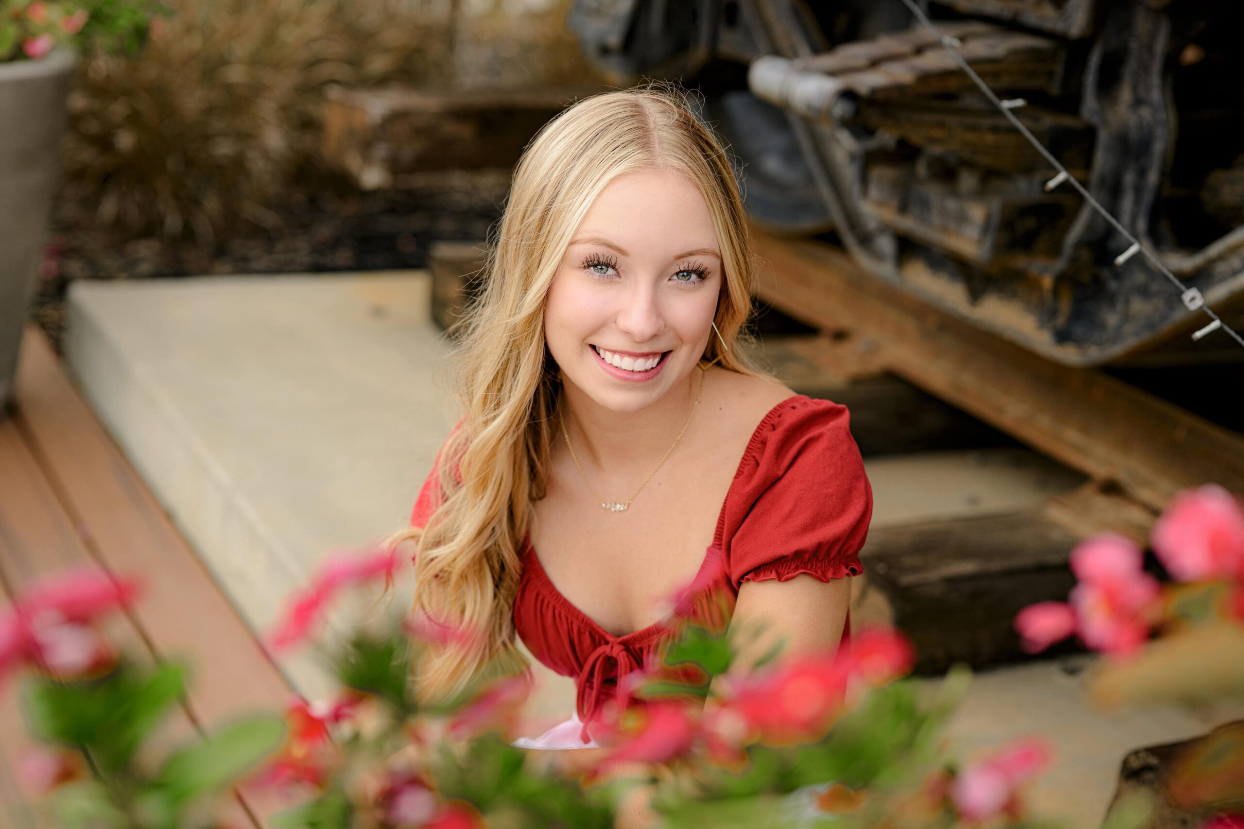 rock hill sc urban location highlights this blonde senior wearing red
