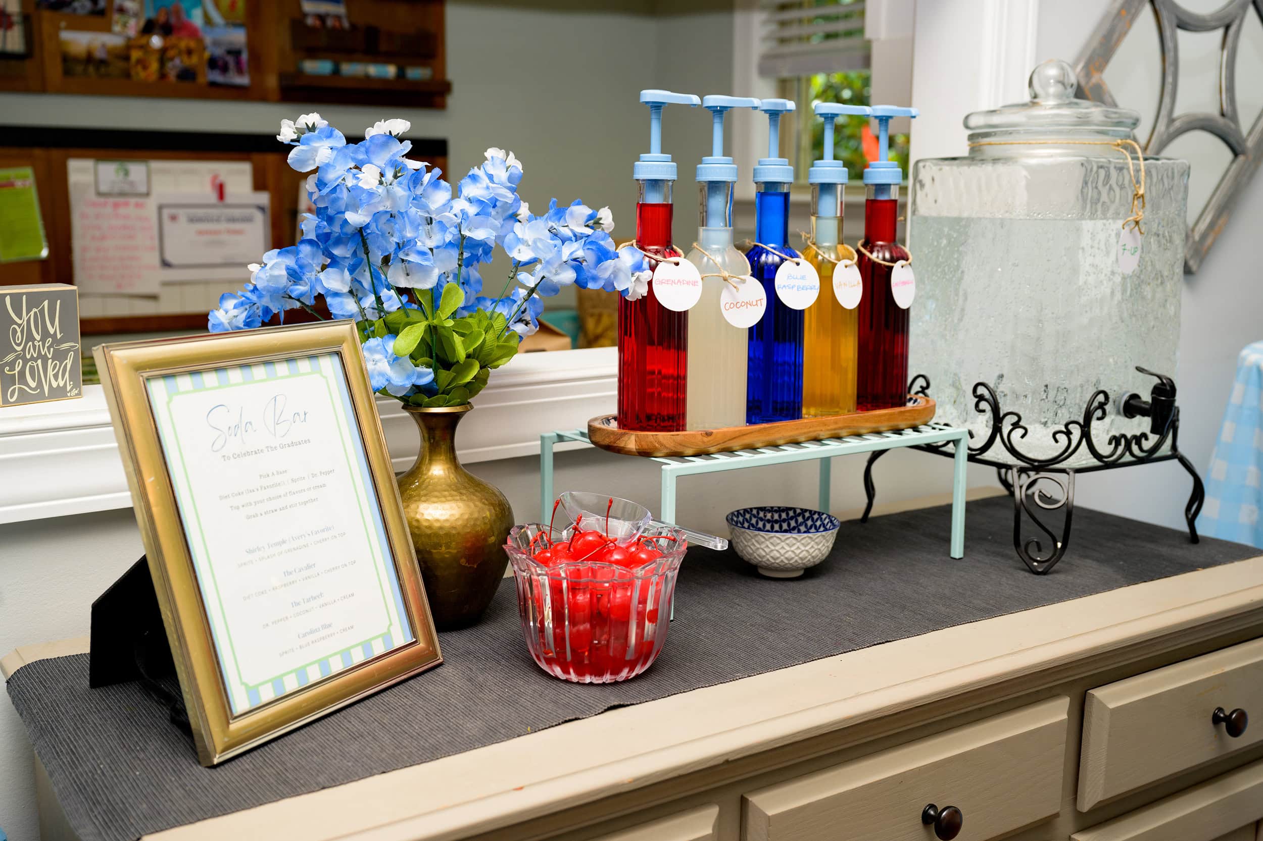 soda bar set up at a high school graduation party