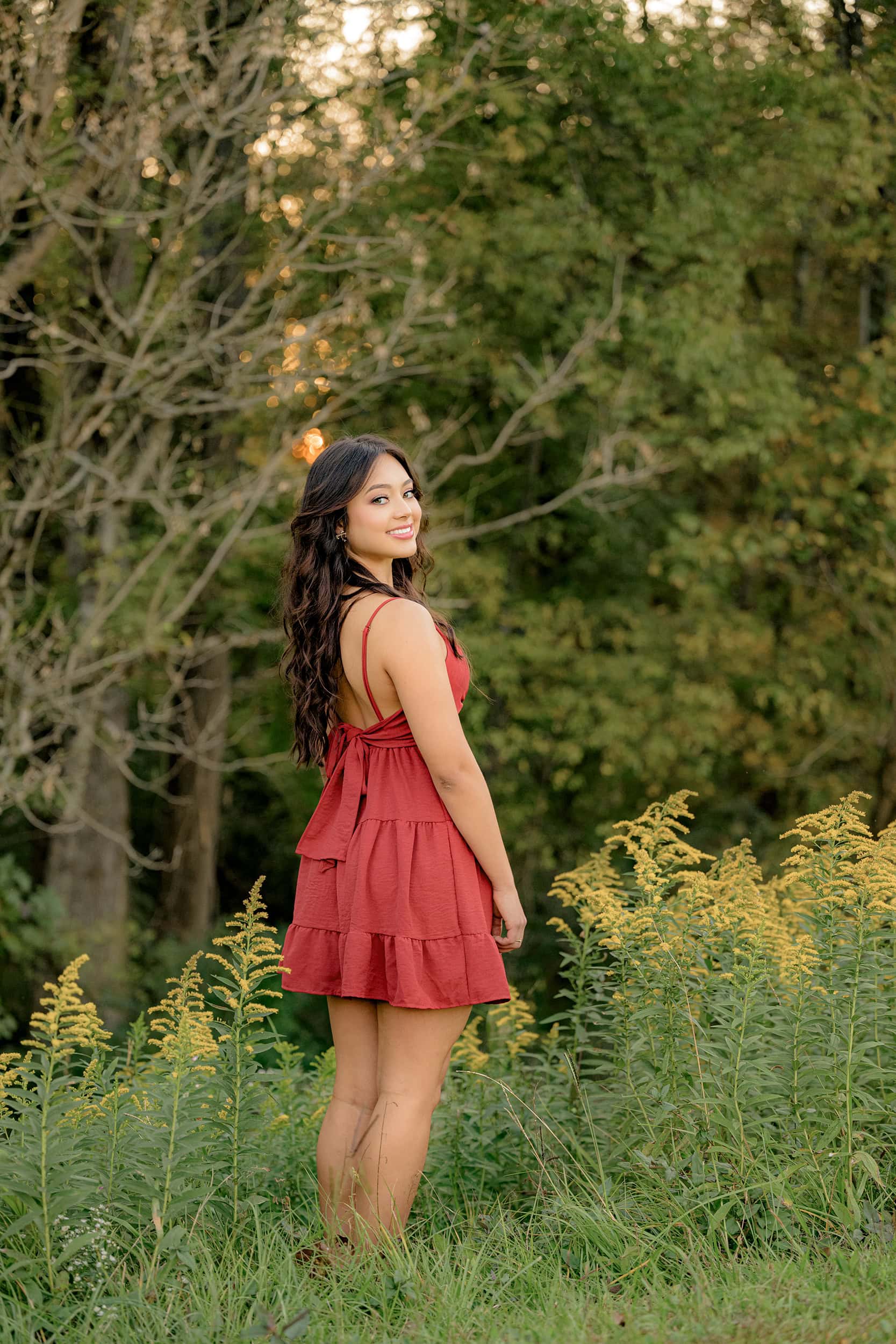 peak fall colors and flowers compliment this fall toned senior portrait session in the charlotte area