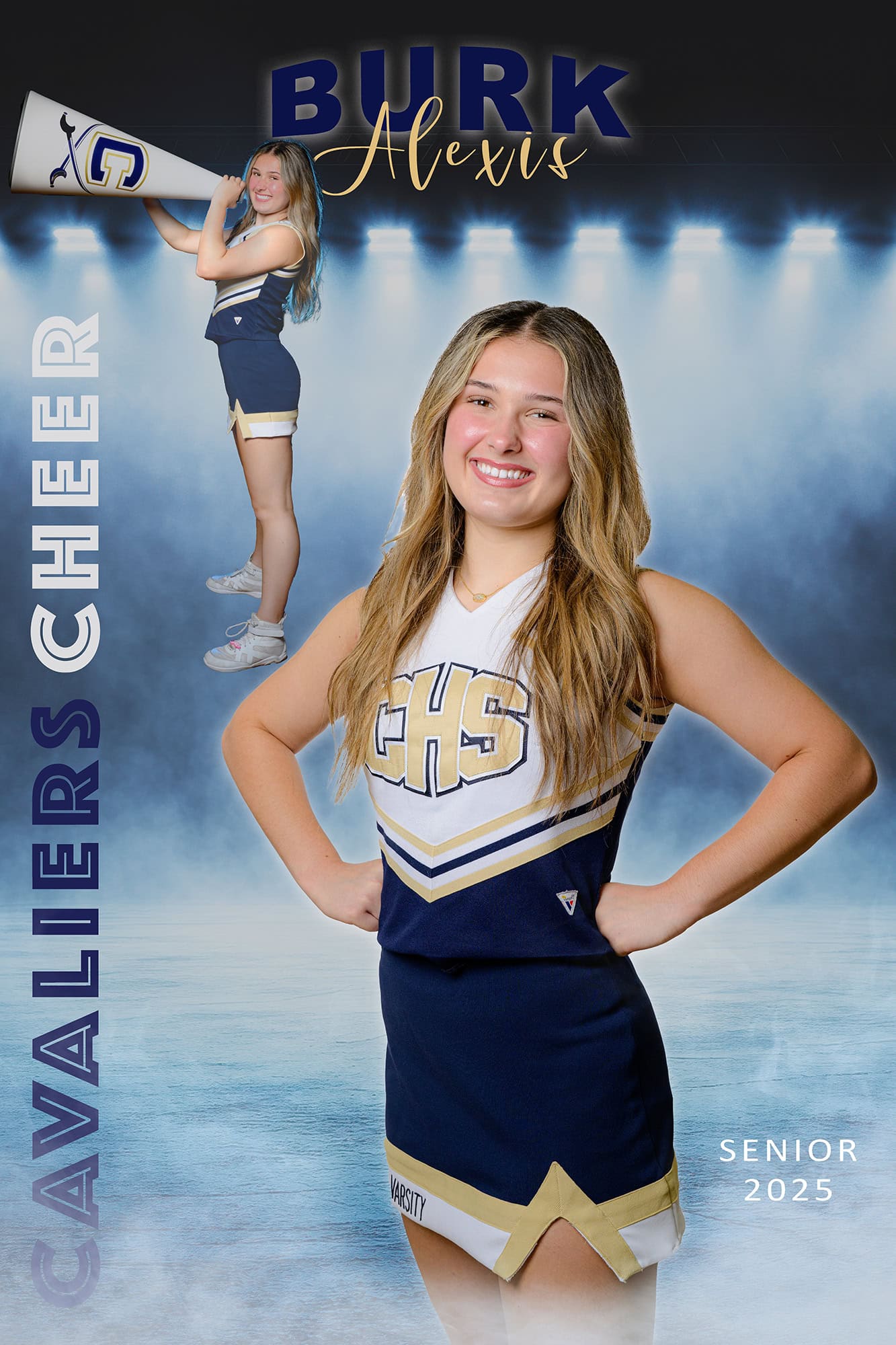 charlotte area senior banner for CHS cheerleader using her media day portraits