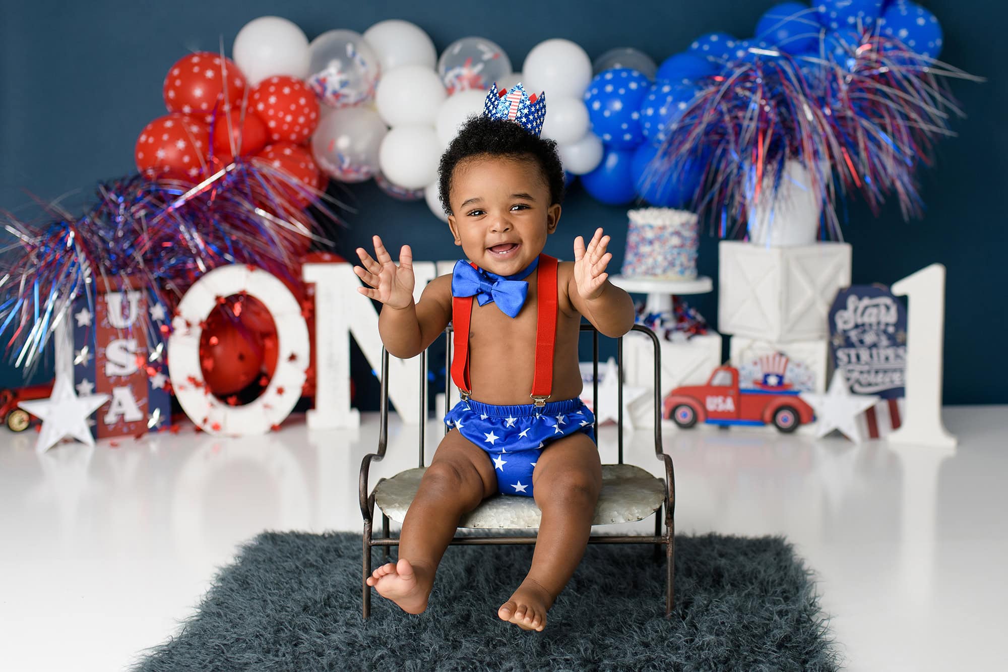Holiday themed cake smash idea for fourth of july baby