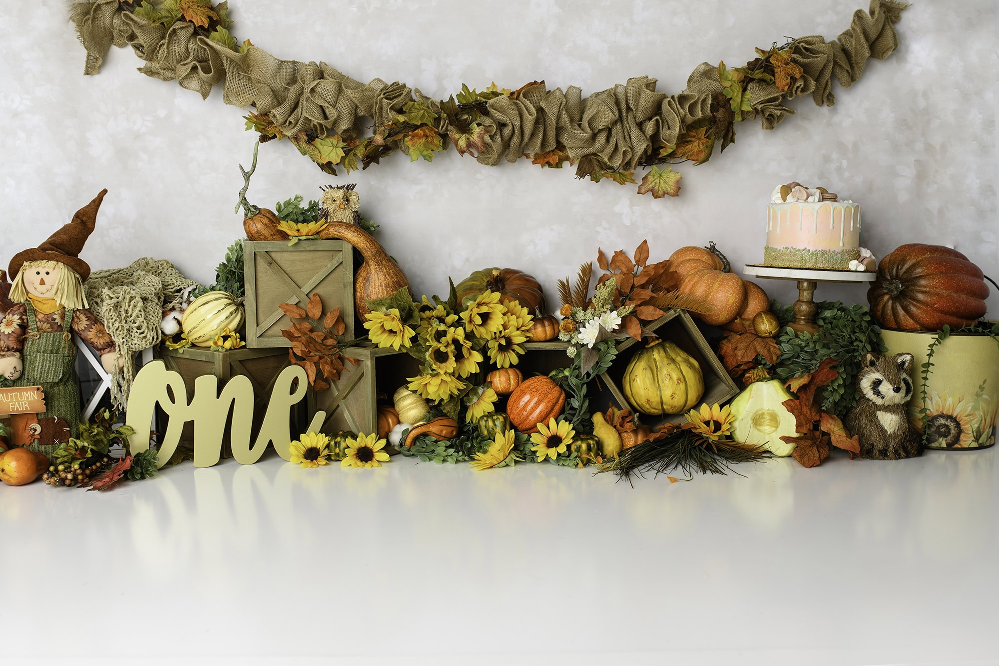 Fall themed cake smash set up for holiday baby